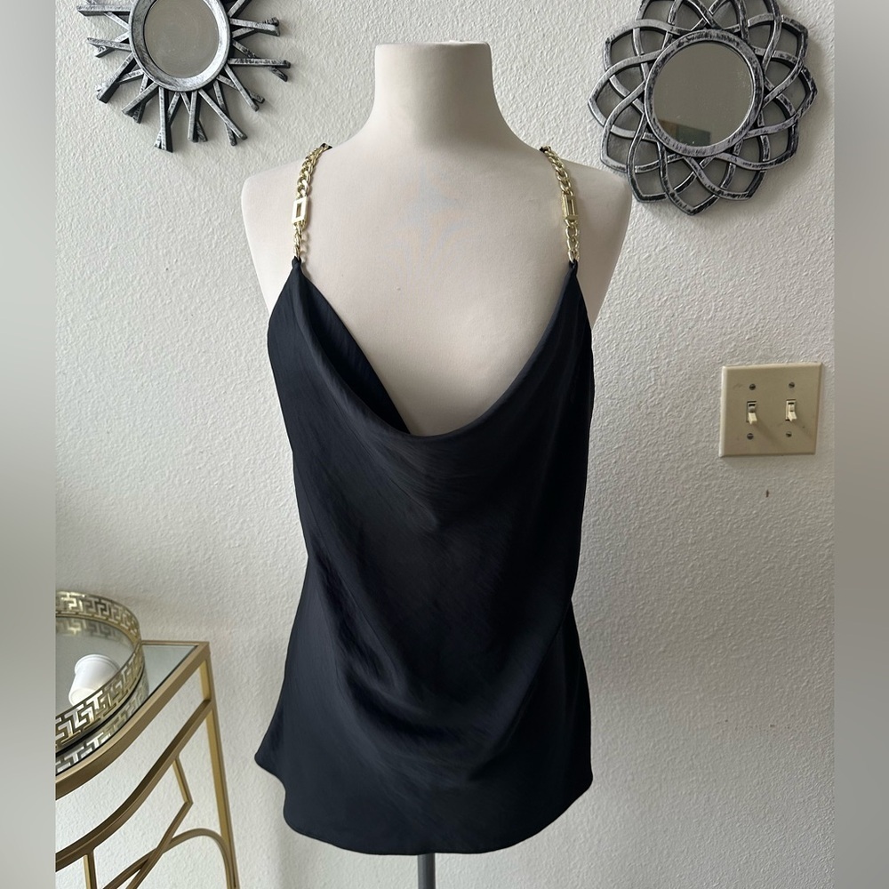 Karl Lagerfeld Women Cowl Neck Embellished Straps Tank Top Gold Chain
Medium